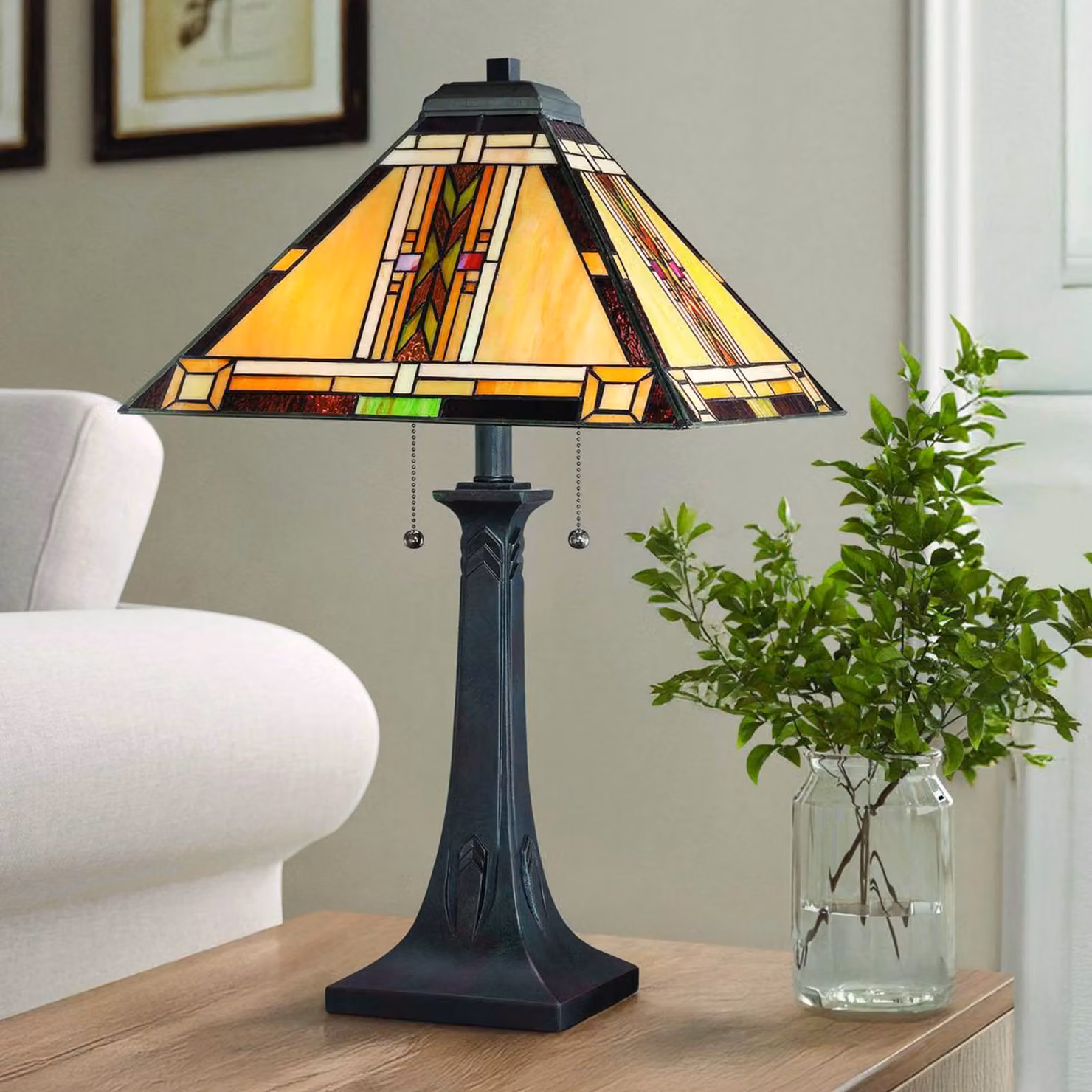 QUOIZEL Lampada da tavolo Tiffany Navajo, Multicolore, Soggiorno / Sala da pranzo, Metallo, Tiffany, Lampada da tavolo