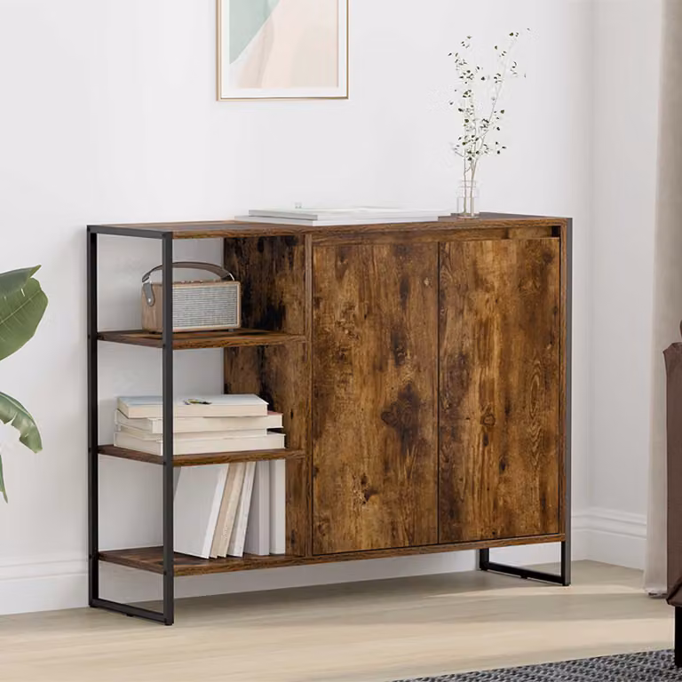 Mobile laterale vidaXL in stile industriale, colore Rovere Fumo, L: 96.5 cm, P: 30 cm, H: 75 cm