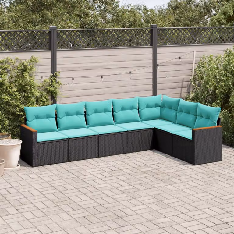 Set di divani da giardino vidaXL in polyrattan nero con cuscini imbottiti e struttura in acciaio, composizione a L con elementi angolari e divani a 2 posti per esterno