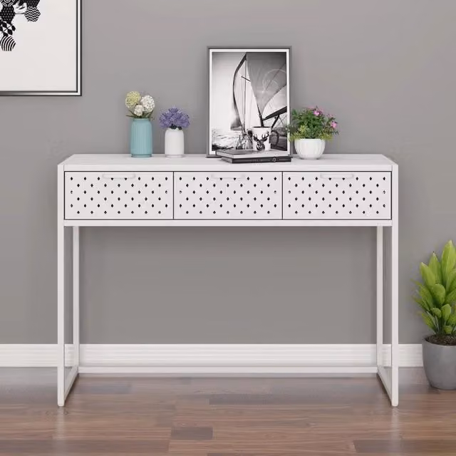 Tavolo Consolle Moderno vidaXL Bianco in Metallo L/P/H: 106 x 35 x 75 cm – 1