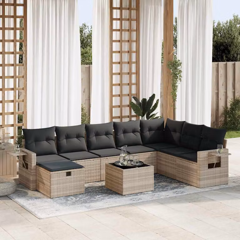 Maison Exclusive - Set da giardino 9 pezzi con cuscini Grigio chiaro Poly Rattan