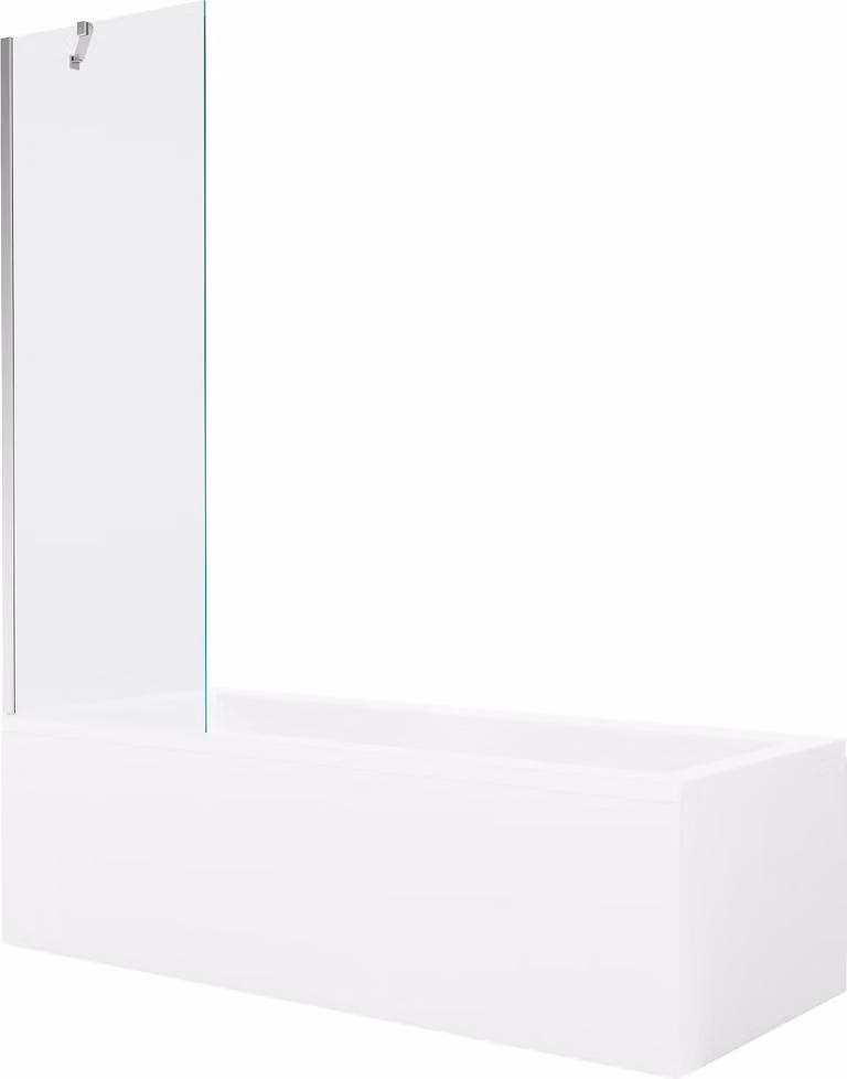 Mexen Cubik vasca da bagno rettangolare 160 x 70 cm con pannello e paravento a 1 anta 60 cm, trasparente, cromato