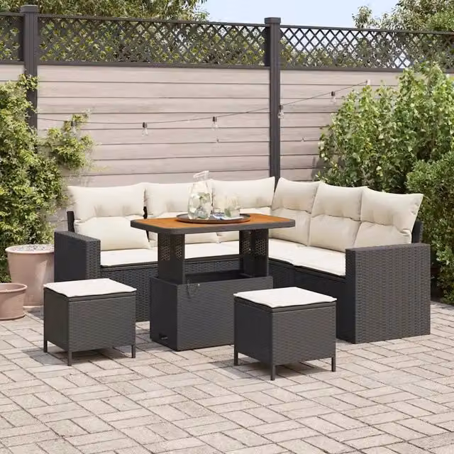 Set Divano da Giardino 9 pz 6-Numero di posti Nero e Crema 3363565