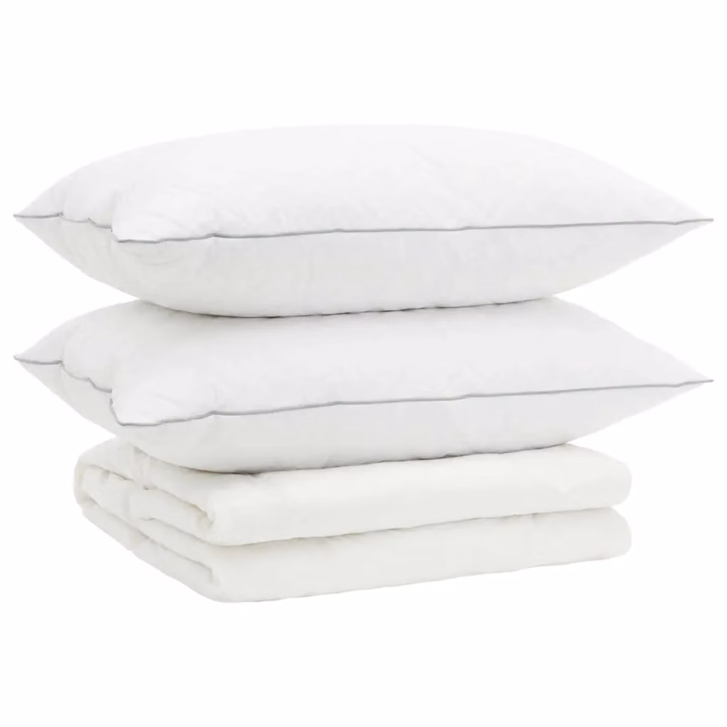 Set di 3 piumoni e cuscini estivi vidaXL in piume e piumino bianco, traspiranti e regolatori di temperatura, L 200 x L 240 cm – 2