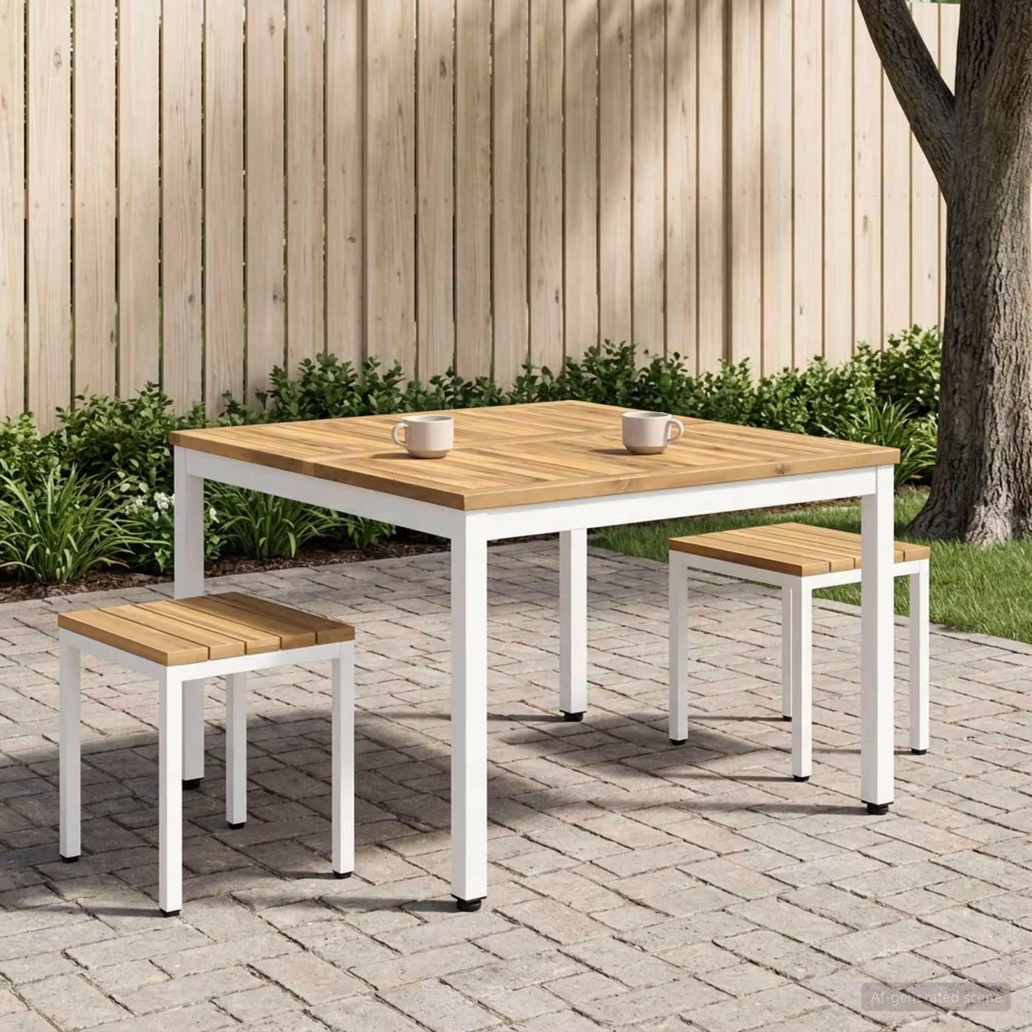 vidaXL Tavolino da salotto rettangolare in legno di acacia bianco L: 98 cm, P: 100,5 cm, H: 45 cm