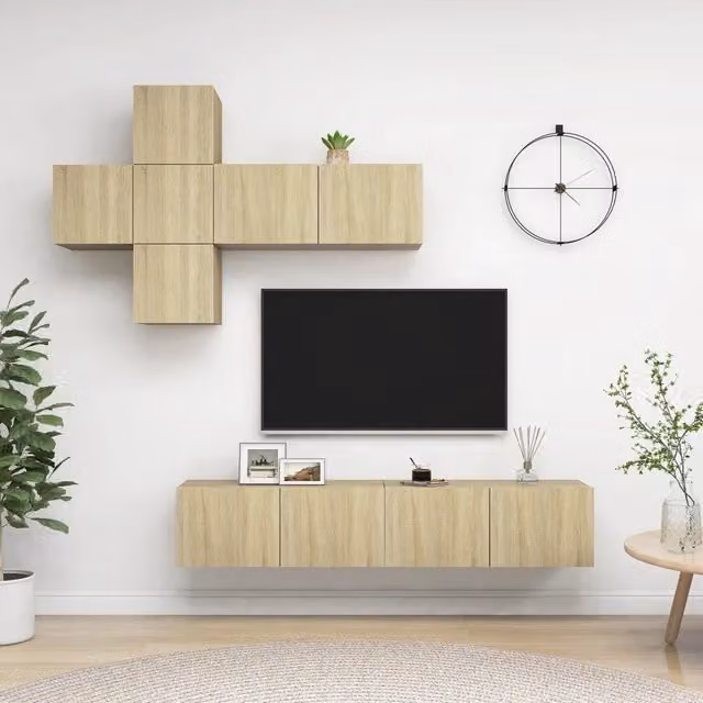 Set di Mobili Porta TV 7 pz Rovere Sonoma in Legno Multistrato 3079023