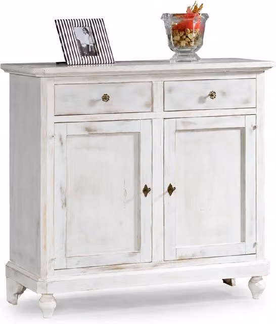 Madia credenza con 2 porte in stile shabby chic bianco consumato Mobili 2G L/P/H: 112 x 49 x 98 cm – 1