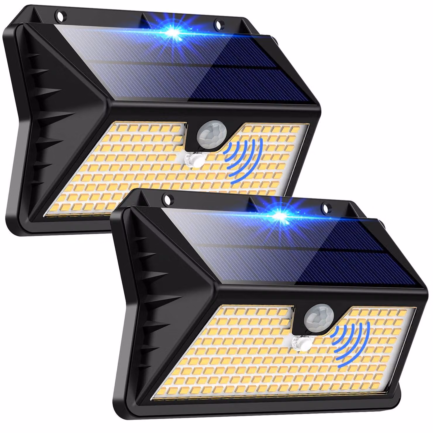 Lampada solare da esterno con 185 LED, 3 modalità, grado di protezione IP65, set da 2, luce bianco caldo