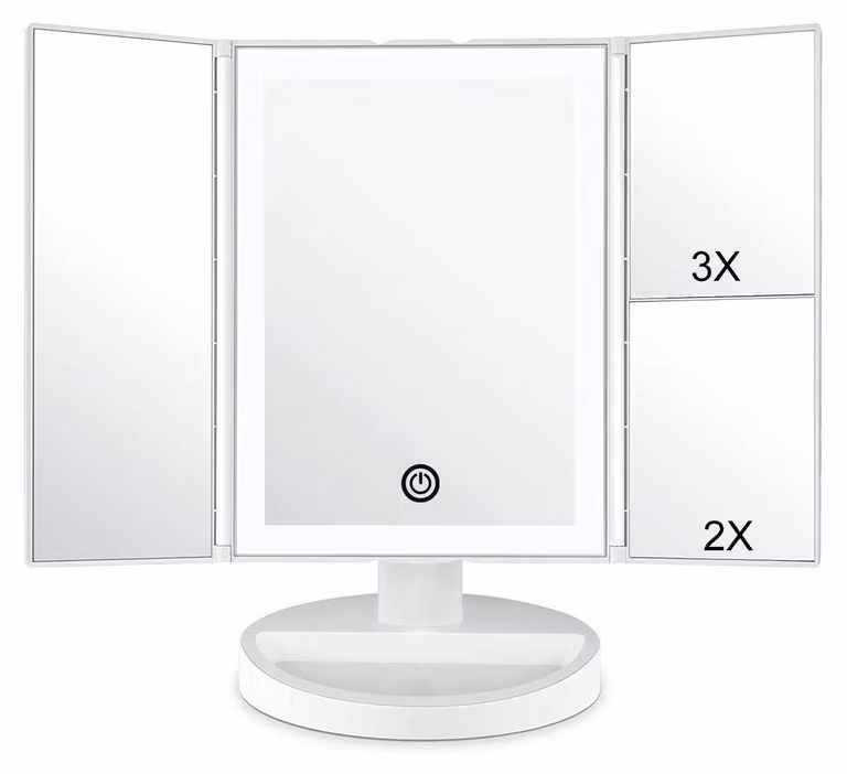 Specchio da trucco WEILY con illuminazione a LED e touchscreen, ingrandimento 1X/2X/3X