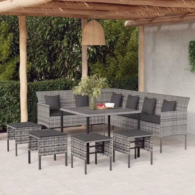Set da Pranzo da Giardino 6 pz con Cuscini in Polyrattan Grigio 3186651