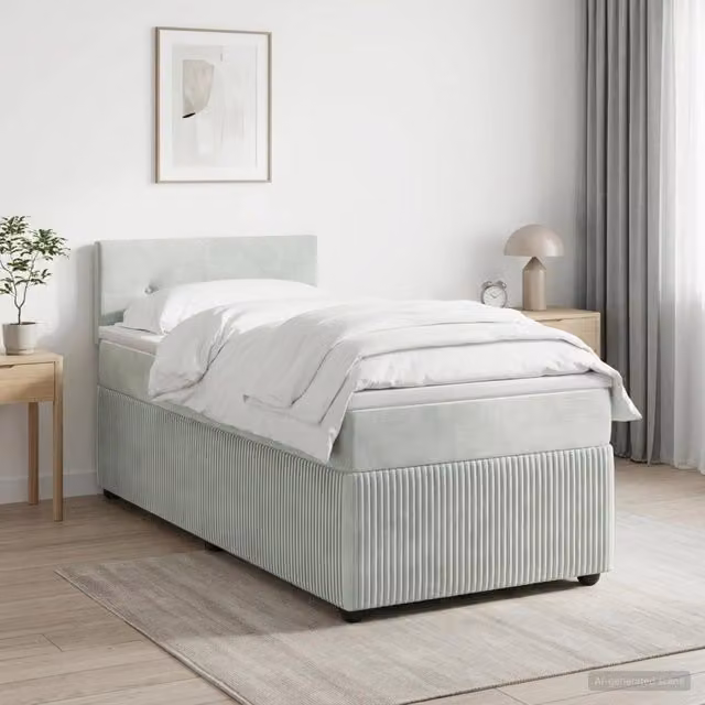 Letto box spring ibrido vidaXL con materasso a molle insacchettate e base contenitore, rivestimento in tessuto grigio e bianco, L/P/H: 200 x 100 x 76,5 cm