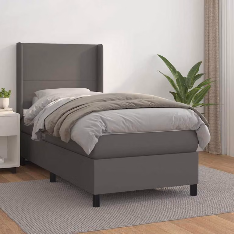 Giroletto a molle con materasso vidaXL in similpelle grigia, L/P/H: 90 x 200 cm
