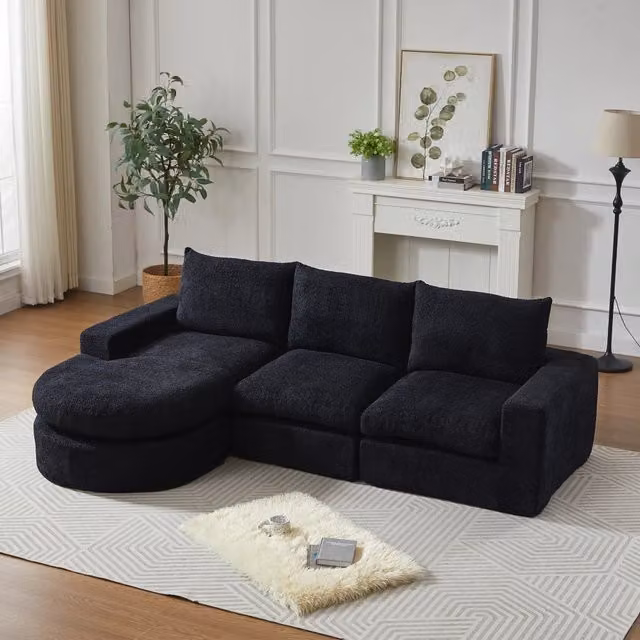 Divano Angolare Modulare in Chenille ¨C Minimal ¨C con Poggiapiedi, Nessun Montaggio Richiesto