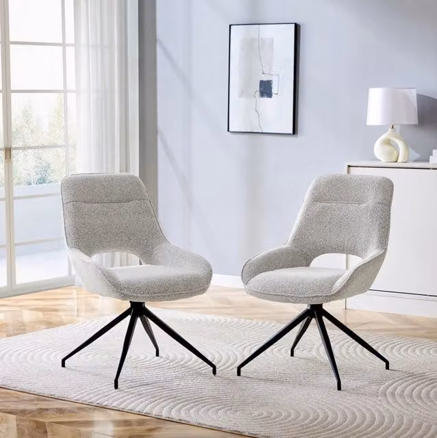 Sedia da pranzo girevole ULEVR 360¡ã in tessuto grigio caldo con braccioli e gambe in metallo nero
