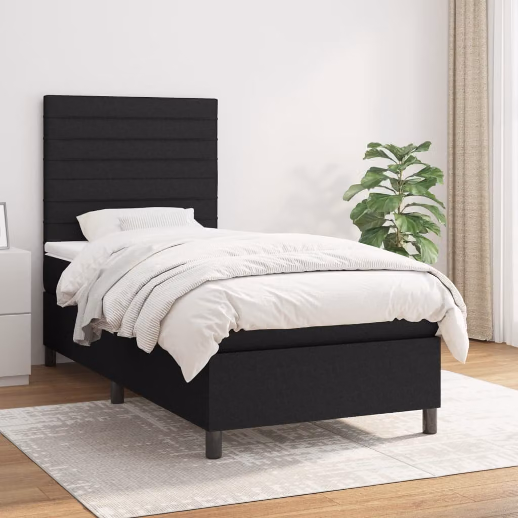 Letto Ibrido vidaXL con Giroletto a Molle e Materasso a Tasche, Nero e Bianco, L/P/H: 90 x 190 cm