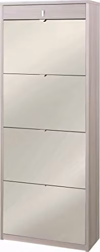Scarpiera con specchio naturale 4 ante a ribalta e 1 Cassetto H164 L63 P29 Cm colore olmo chiaro Sk568spk