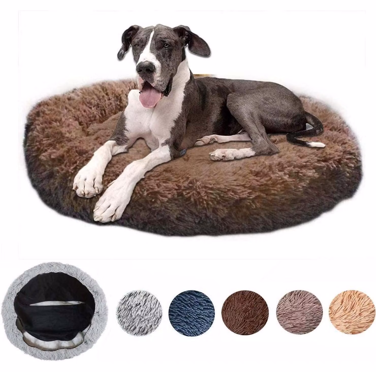Cuccia ortopedica per cani di grandi dimensioni, rotonda, lavabile, color marrone scuro, diametro 120 cm