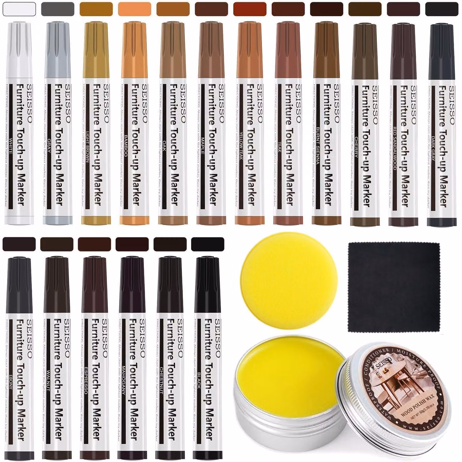 Solidchoice - Kit di riparazione per mobili in legno, composto da 18 pezzi e 50 grammi di cera