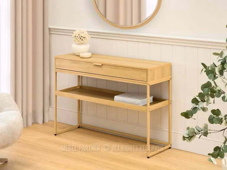 Consolle NIRAI con ripiano e cassetto - rovere