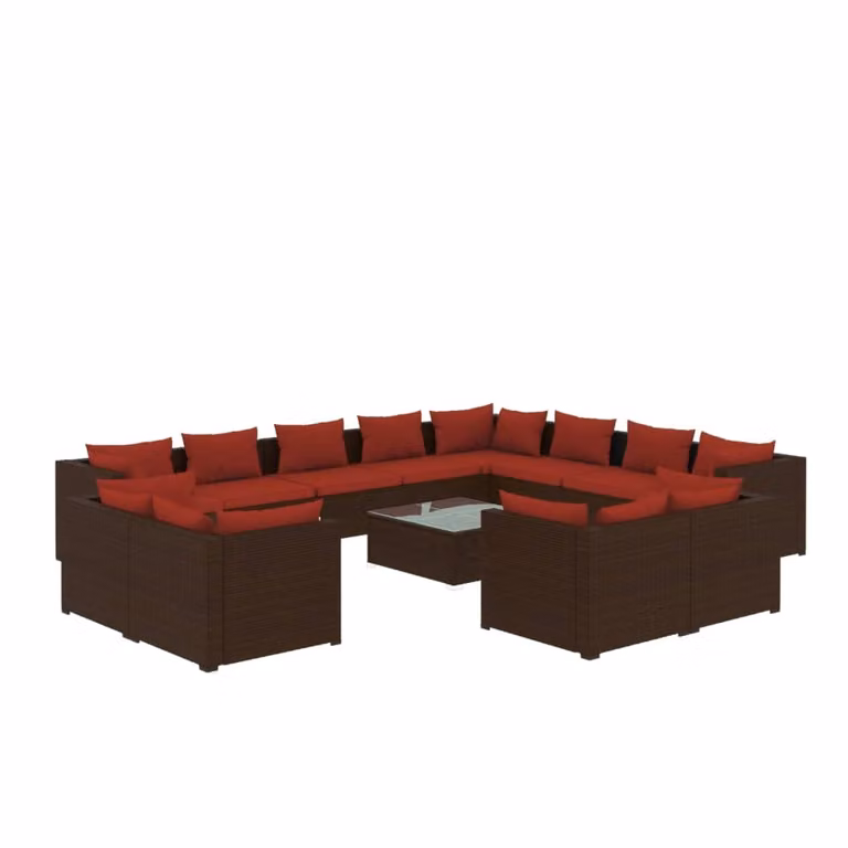 Set Divani da Giardino 13 pz con Cuscini in Polyrattan Marrone