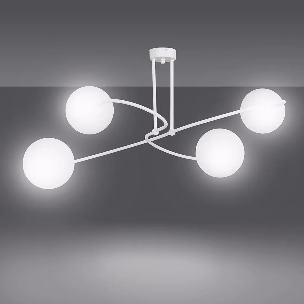 Plafoniera Moderna Michizane Luceart-Classic in Acciaio Bianco e Sfere in Vetro Opale – 2