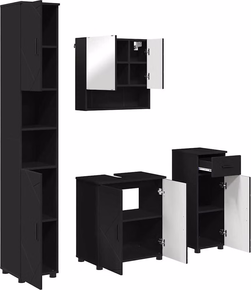 SYFAX™ Set di mobili per il bagno con cassetto con porta 4 pcs Nero