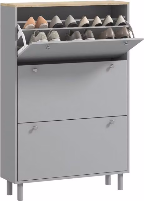 Scarpiera Xylo con 3 ante ribaltabili e ripiani regolabili, Grigio, L: 80 cm, P: 23,5 cm, H: 121 cm