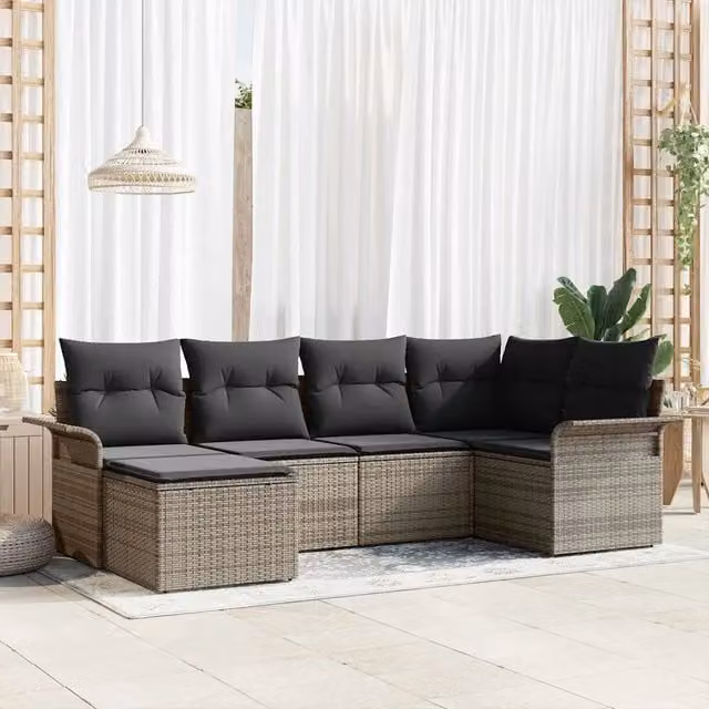 Set Divano da Giardino 6 pz Grigio polyrattan 3354098