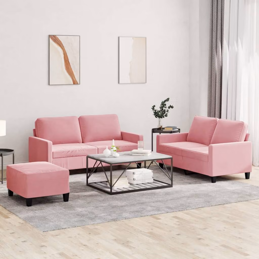 Maison Exclusive - Set divano a 3 pezzi con cuscini in velluto rosa
