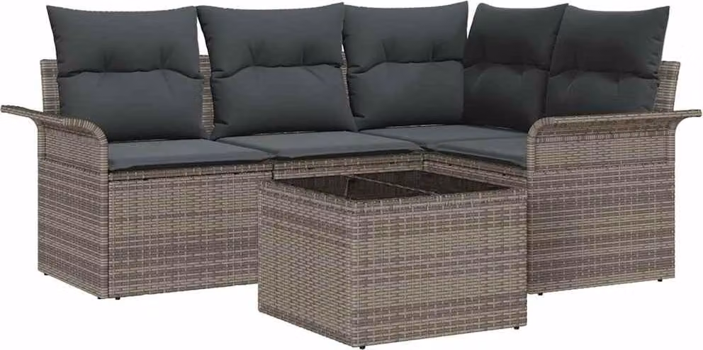 Set Divano da Giardino 5 pcs Grigio polyrattan