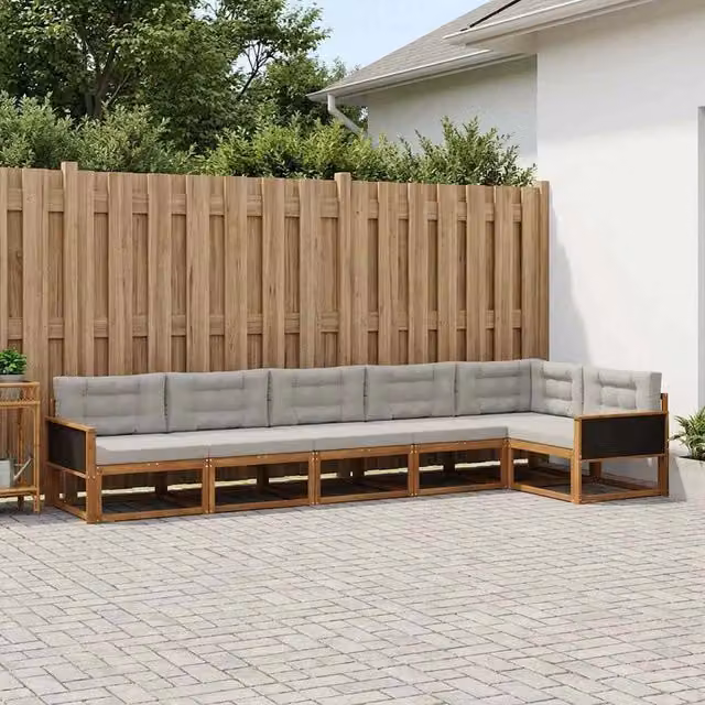 Set di divani da esterno 6 pz Naturale e Grigio chiaro 3382594
