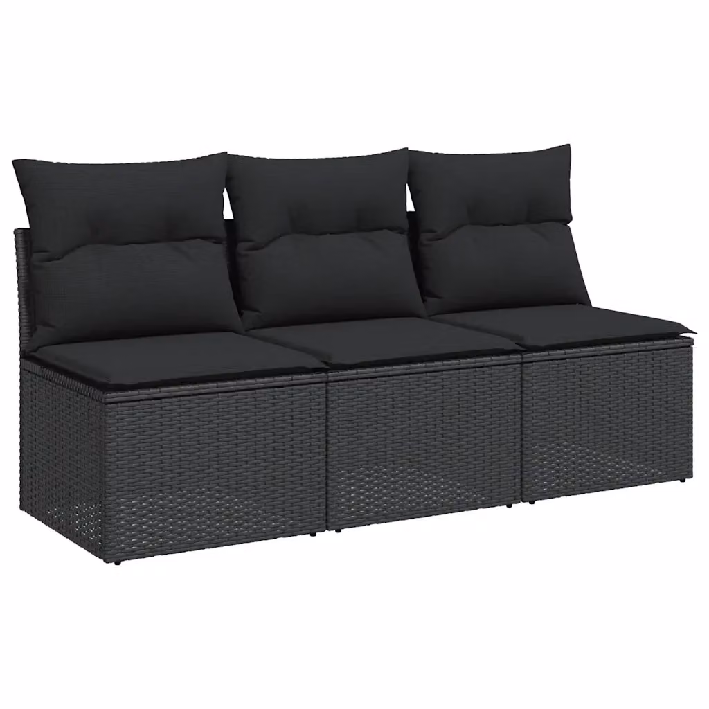 Divano da giardino a 3 posti vidaXL in polyrattan nero con cuscini imbottiti e rivestimenti rimovibili – 2