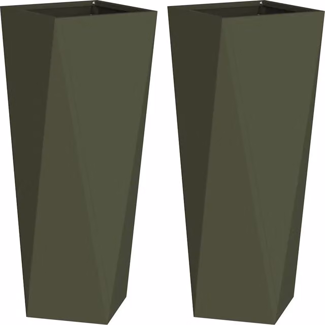 Set di 2 fioriere moderne 30 x 30 x 75 cm da esterno pratiche design chic in acciaio verde oliva 02_0053013
