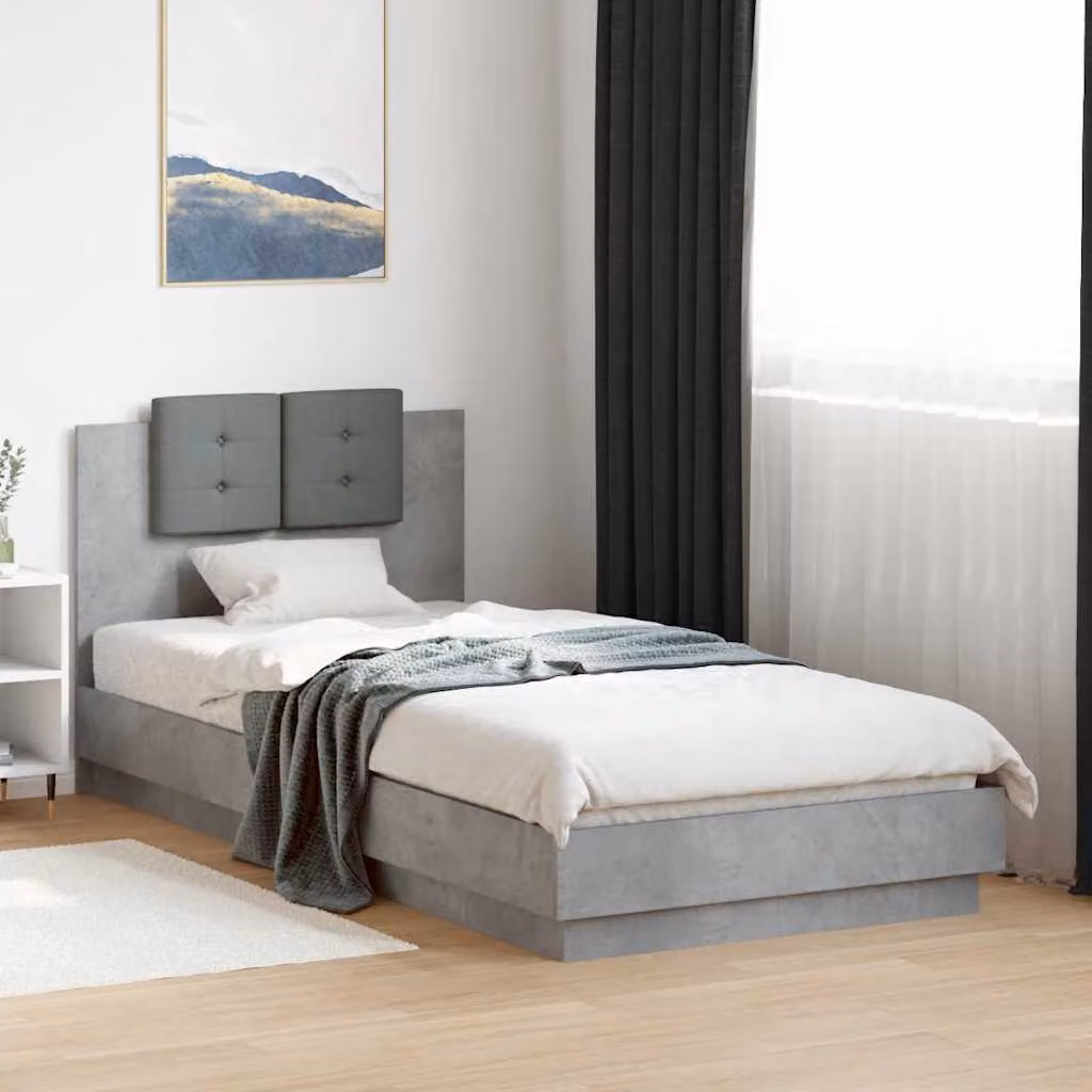 vidaXL Giroletto con Testiera in Legno Multistrato Grigio Cemento 90 x 200 cm – 1