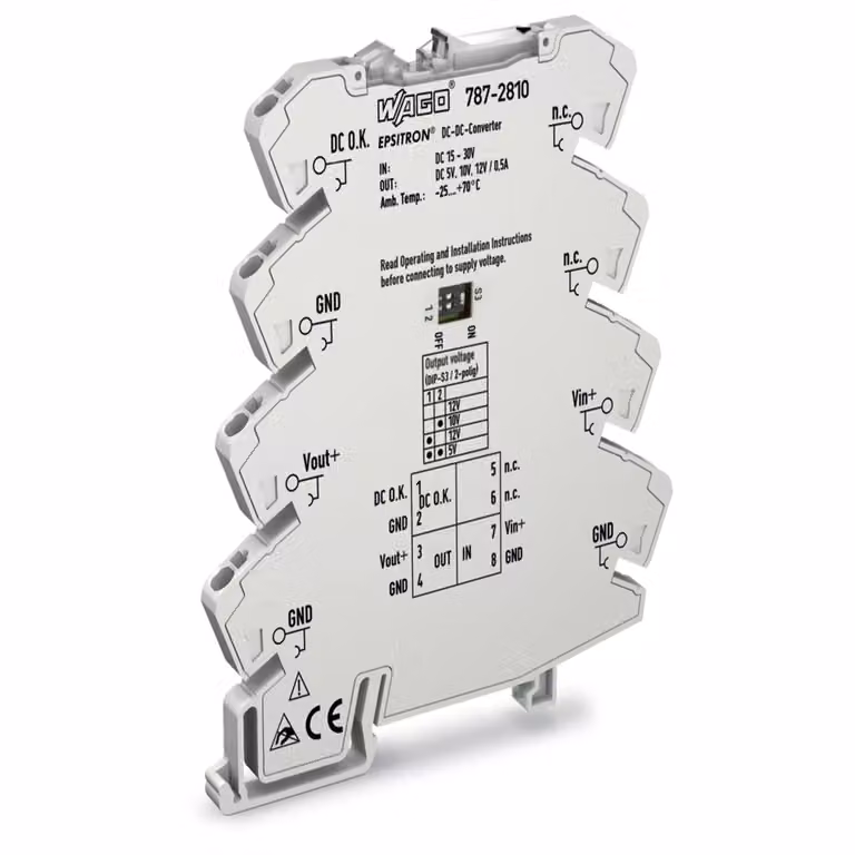 Convertitore CC-CC WAGO; tensione di ingresso 24 V CC; tensione di uscita regolabile 5 V CC/ 10 V CC/ 12 V CC 787-2810