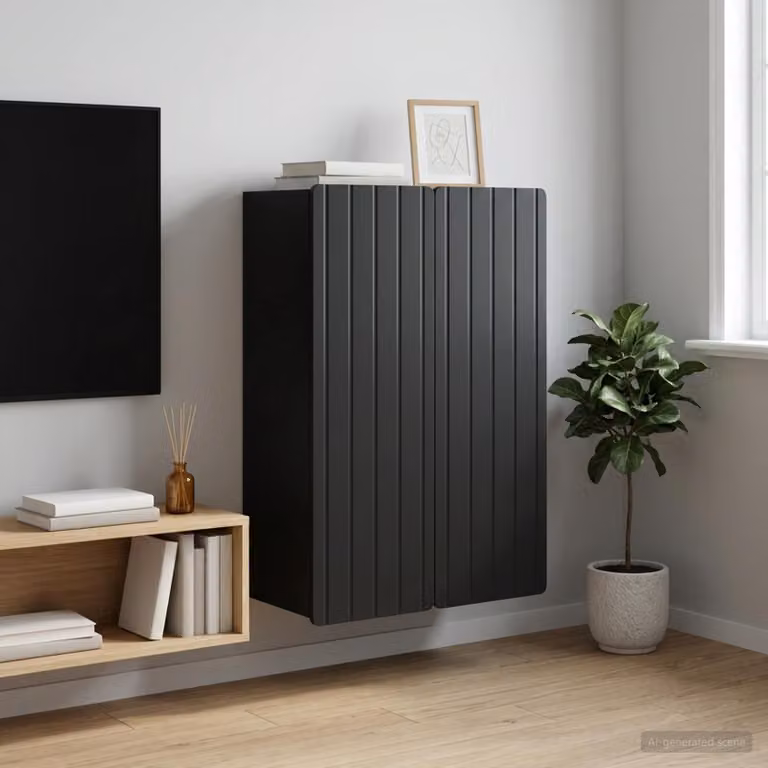 Mobiletto a muro vidaXL Nero Moderno in MDF con ante a battente e ripiani interni L 66 cm x P 34,5 cm x H 92 cm