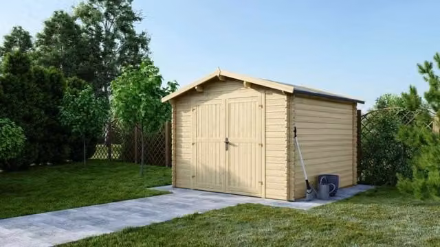 Casetta da giardino in legno ALTANKA modello DOM531 colore naturale e beige, superficie di 9m2, L/P/H: 3 x 3 x 2,35 m, spessore pareti 28 mm – 1
