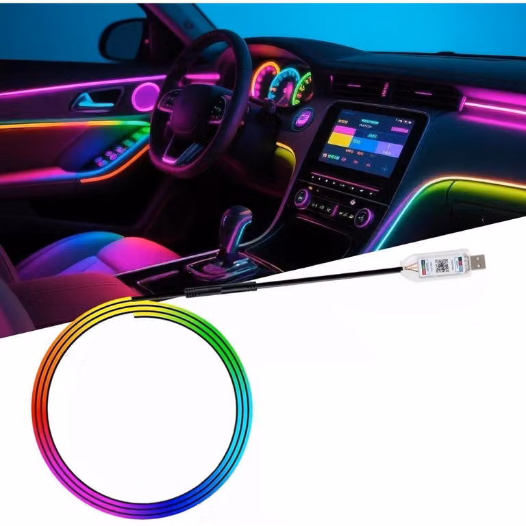Illuminazione interna per auto a LED, 110 cm, 220 LED RGB, luce d'ambiente con 16 milioni di colori, 210 modalità, controllo tramite app, alimentazione USB