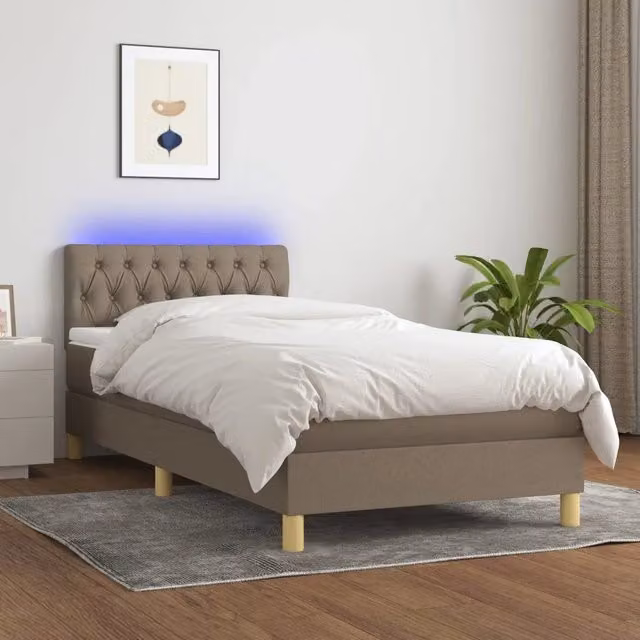Letto a molle con materasso vidaXL con illuminazione LED e porta USB in tessuto beige e grigio L/P: 90 x 190 cm – 1