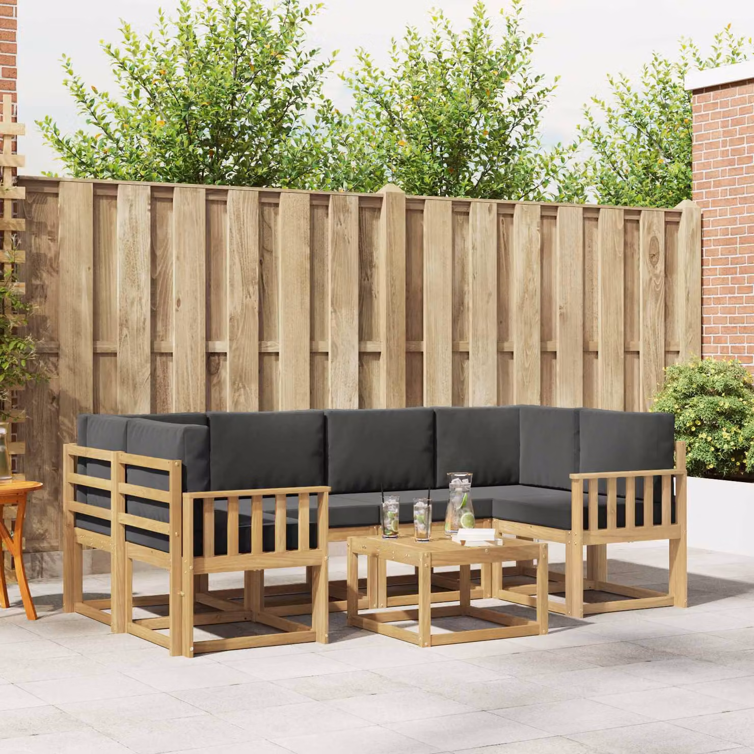 Set di divani da esterno vidaXL 7 pezzi in legno di acacia con tavolo da caffè, colore bianco, antracite e marrone