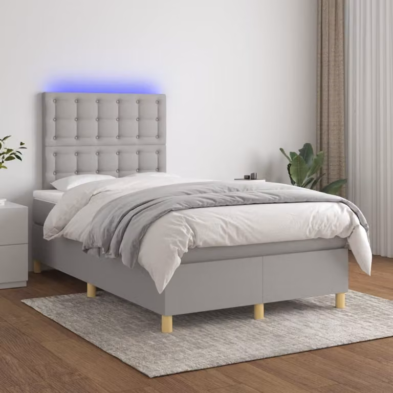 The Living Store Letto a molle con materasso e LED in tessuto grigio chiaro 120x200 cm