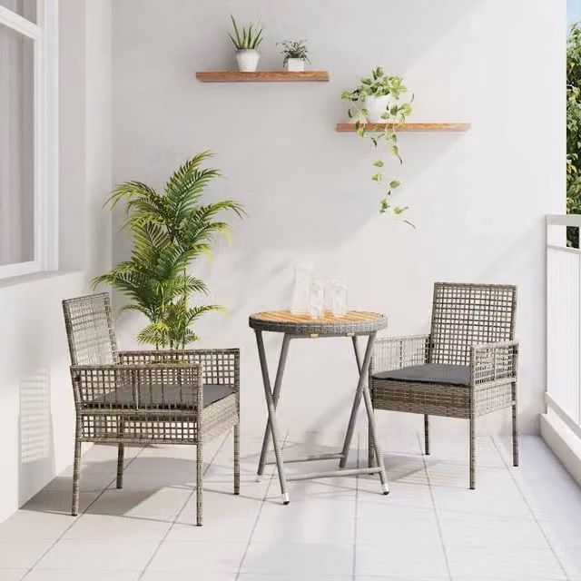 Set Bistro da Giardino 3 pz vidaXL in Polyrattan e Legno di Acacia Grigio