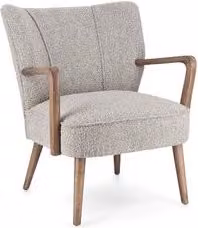 Poltrona con braccioli Bizzotto in tessuto bouclé grigio e struttura in legno stile mid-century
