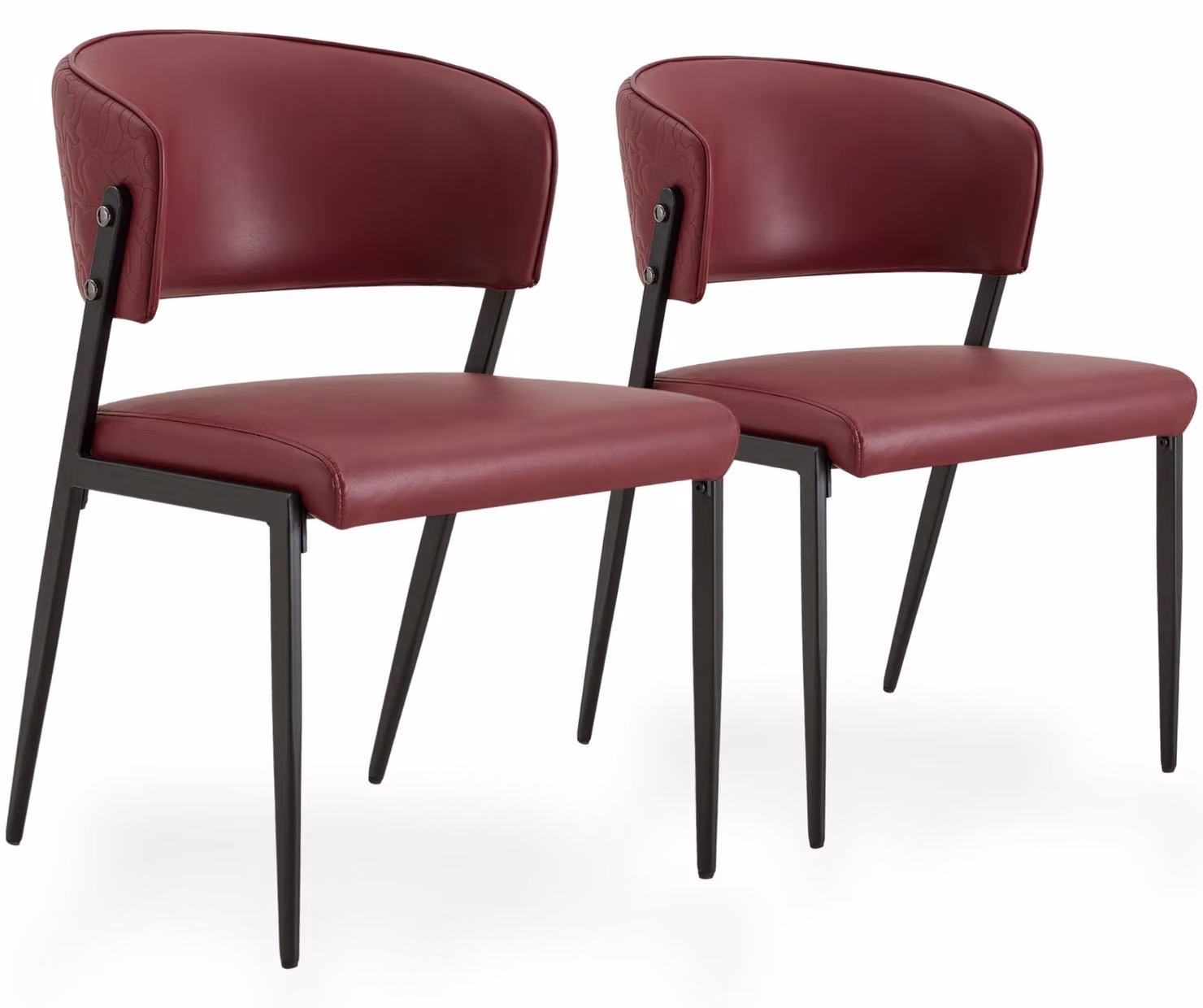 Set di 2 sedie da pranzo in ecopelle, con schienale imbottito e gambe in metallo, colore rosso/nero
