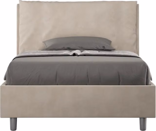 Letto 1 Piazza e Mezzo Antea Large con Contenitore e Rete, Imbottito in Microfibra, Colore Sabbia, L 120 x P 210 cm