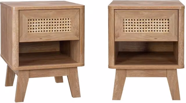 Set di 2 comodini Sweeek in legno e rattan marrone stile boho