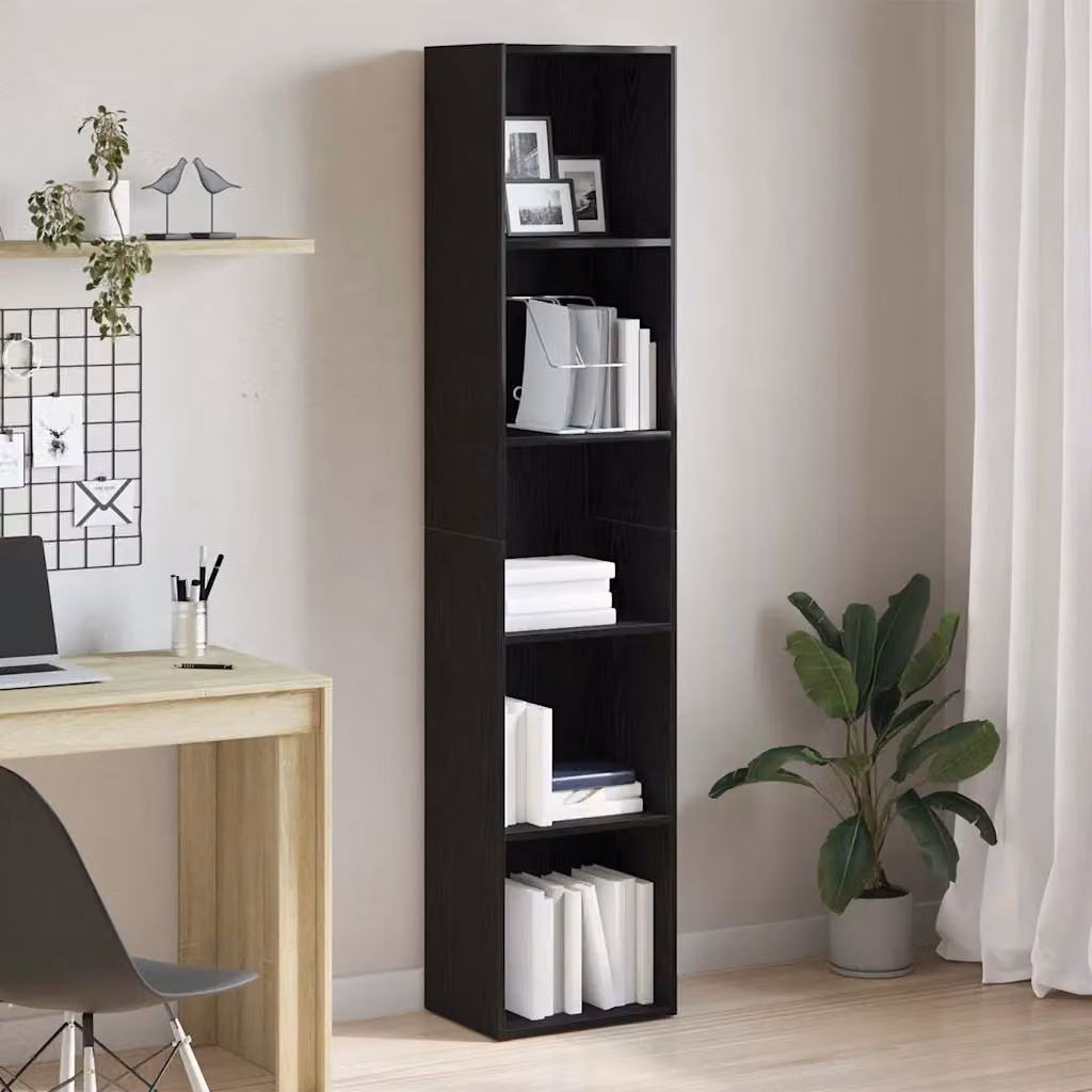 Libreria moderna vidaXL in legno di acacia nero con pannello posteriore L: 40 cm, P: 30 cm, H: 189 cm