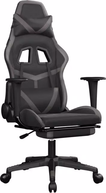 Sedia da Gaming Sportiva in Similpelle con Poggiapiedi e Riposatesta, Nero e Grigio