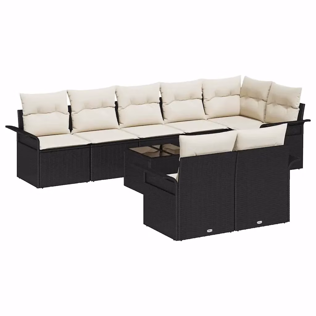 Set Divano da Giardino vidaXL 9 Pezzi Nero con Cuscini e Funzione Archiviazione in Polyrattan e Acciaio – 2