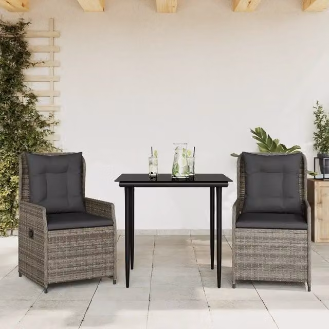 Set da Pranzo da Giardino 3 pz con Cuscini in Polyrattan Grigio 3262854